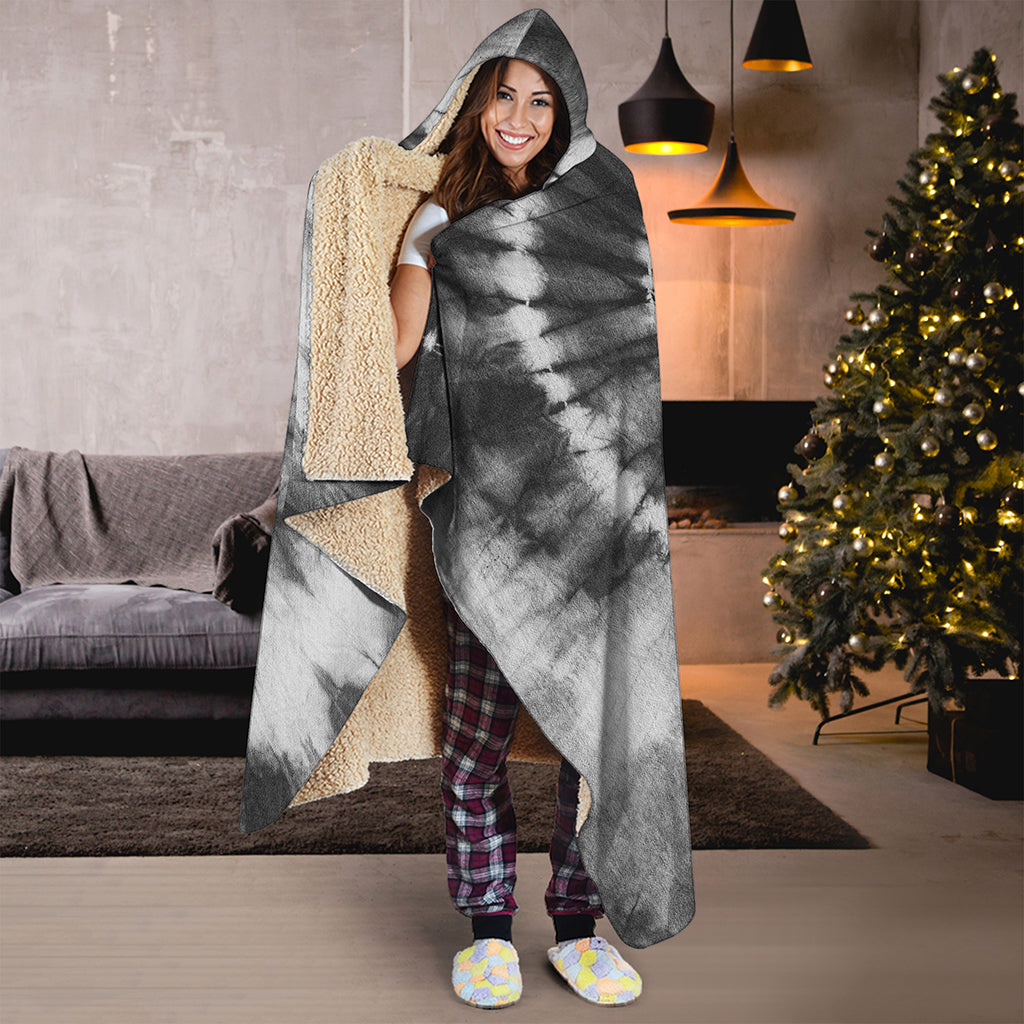 Black And White Tie Dye Print Hooded Blanket
