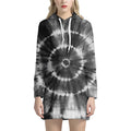Black And White Tie Dye Print Pullover Hoodie Dress