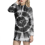 Black And White Tie Dye Print Hoodie Dress
