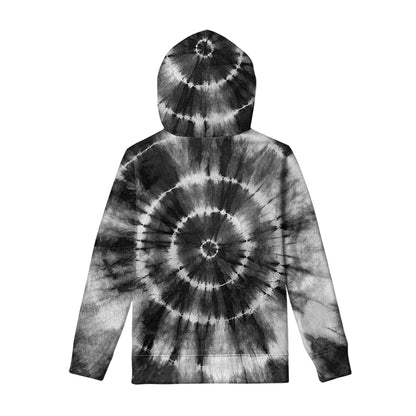 Black And White Tie Dye Print Pullover Hoodie