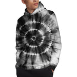 Black And White Tie Dye Print Pullover Hoodie