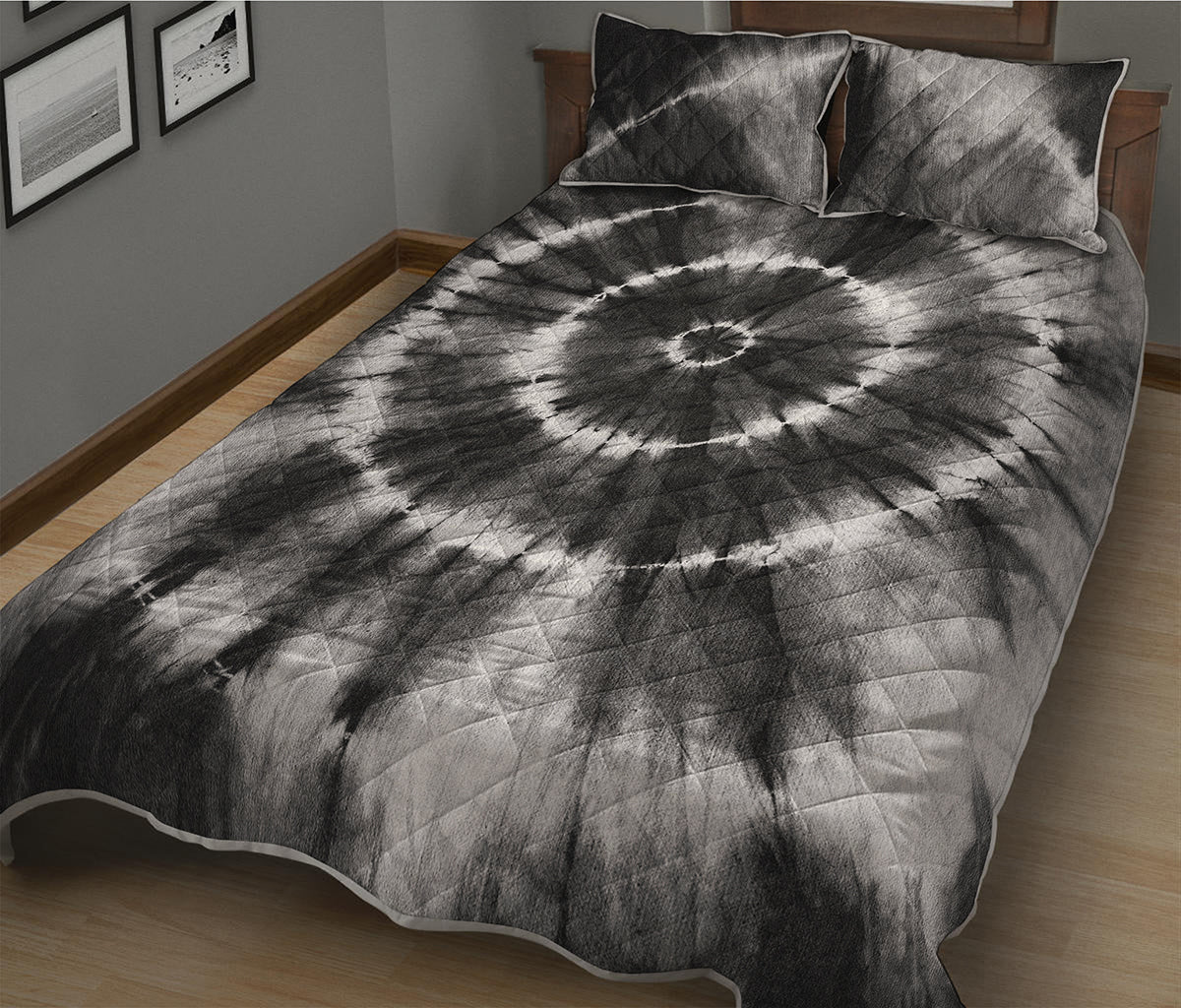 Black And White Tie Dye Print Quilt Bed Set