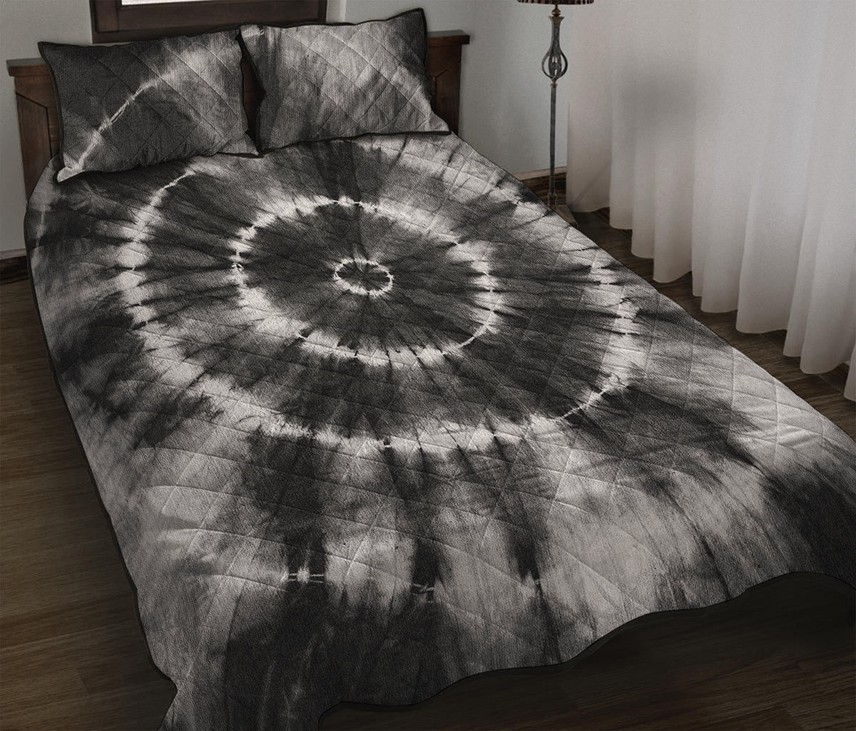 Black And White Tie Dye Print Quilt Bed Set