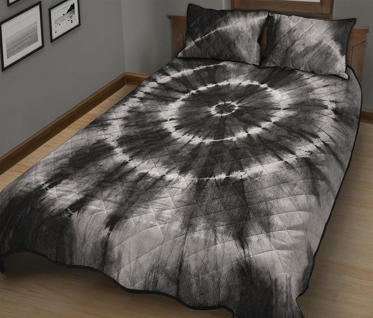 Black And White Tie Dye Print Quilt Bed Set