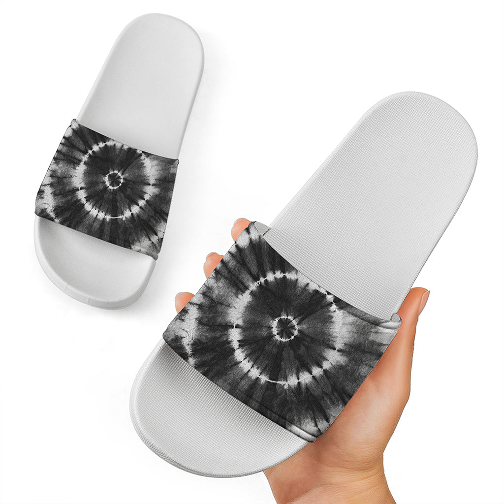 Black And White Tie Dye Print White Slide Sandals