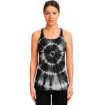 Black And White Tie Dye Print Women's Racerback Tank Top