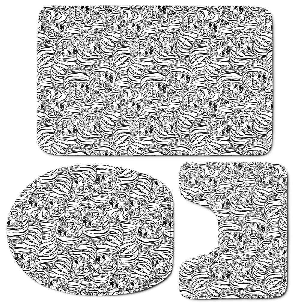 Black And White Tiger Pattern Print 3 Piece Bath Mat Set