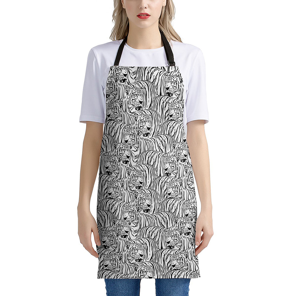 Black And White Tiger Pattern Print Apron