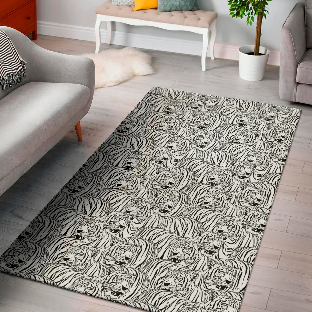 Black And White Tiger Pattern Print Area Rug