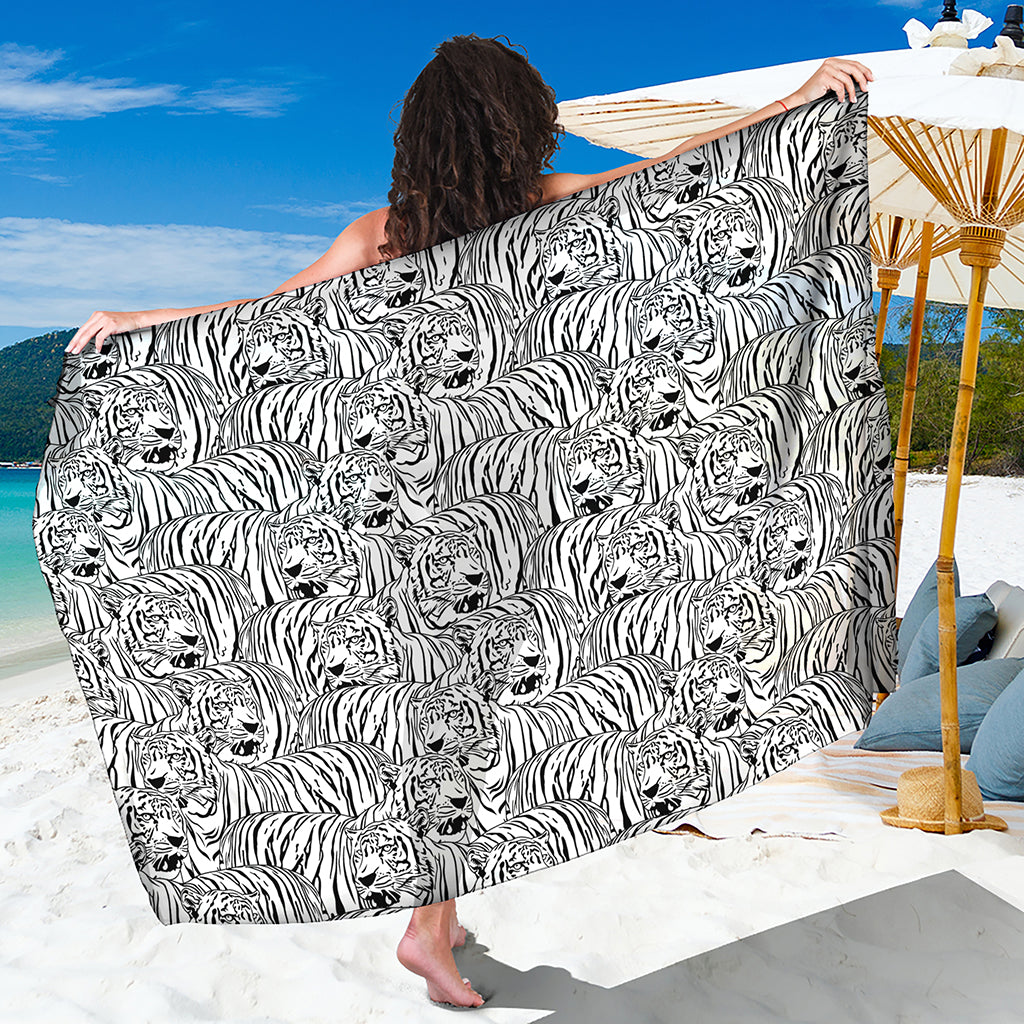 Black And White Tiger Pattern Print Beach Sarong Wrap