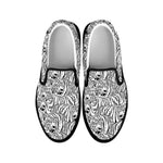 Black And White Tiger Pattern Print Black Slip On Shoes