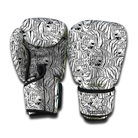 Black And White Tiger Pattern Print Boxing Gloves