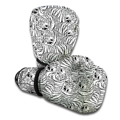 Black And White Tiger Pattern Print Boxing Gloves
