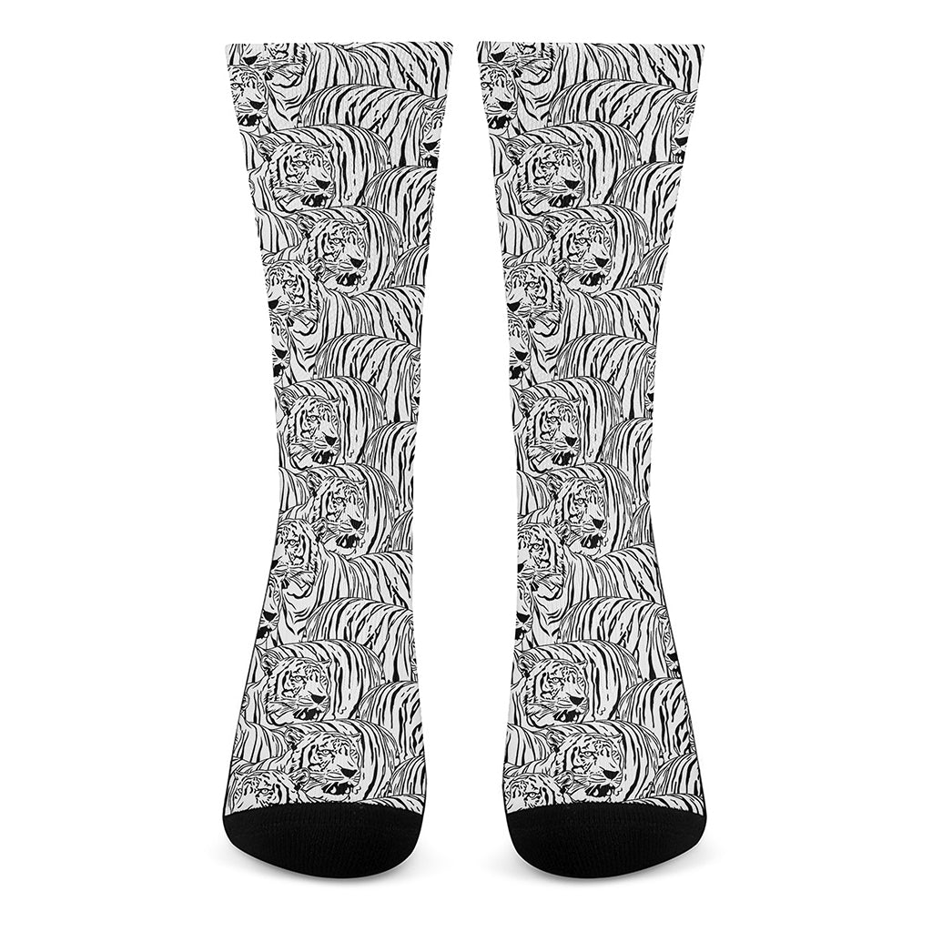 Black And White Tiger Pattern Print Crew Socks