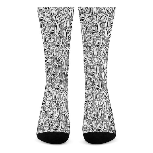 Black And White Tiger Pattern Print Crew Socks