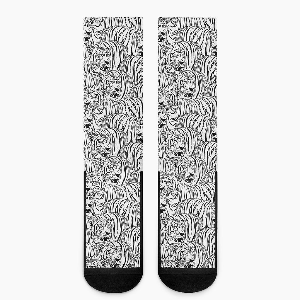 Black And White Tiger Pattern Print Crew Socks