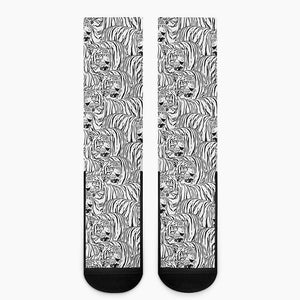 Black And White Tiger Pattern Print Crew Socks