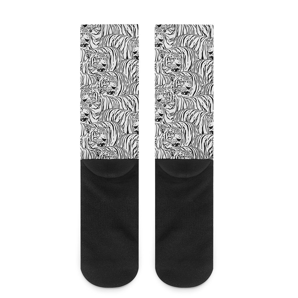 Black And White Tiger Pattern Print Crew Socks