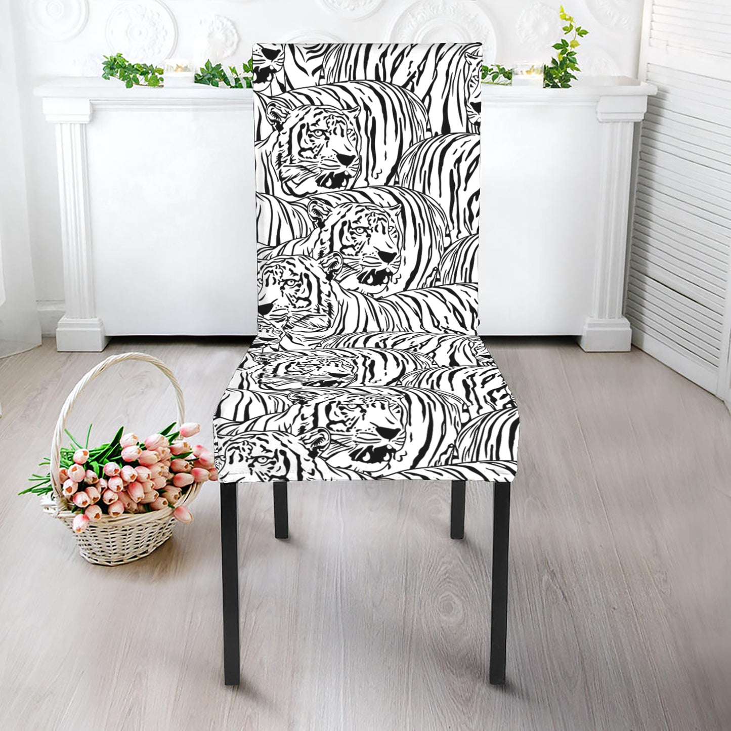Black And White Tiger Pattern Print Dining Chair Slipcover