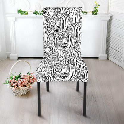 Black And White Tiger Pattern Print Dining Chair Slipcover