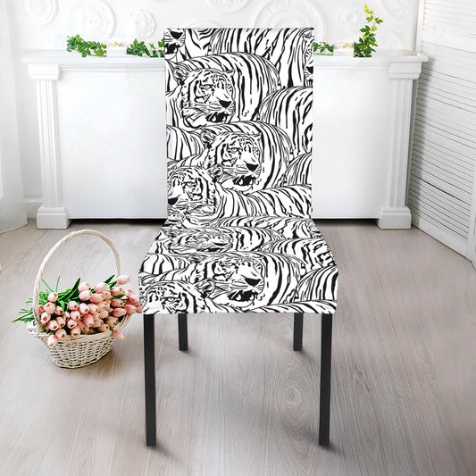 Black And White Tiger Pattern Print Dining Chair Slipcover