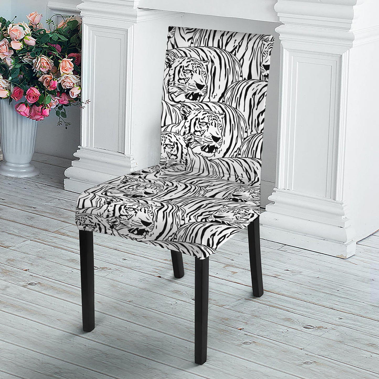 Black And White Tiger Pattern Print Dining Chair Slipcover