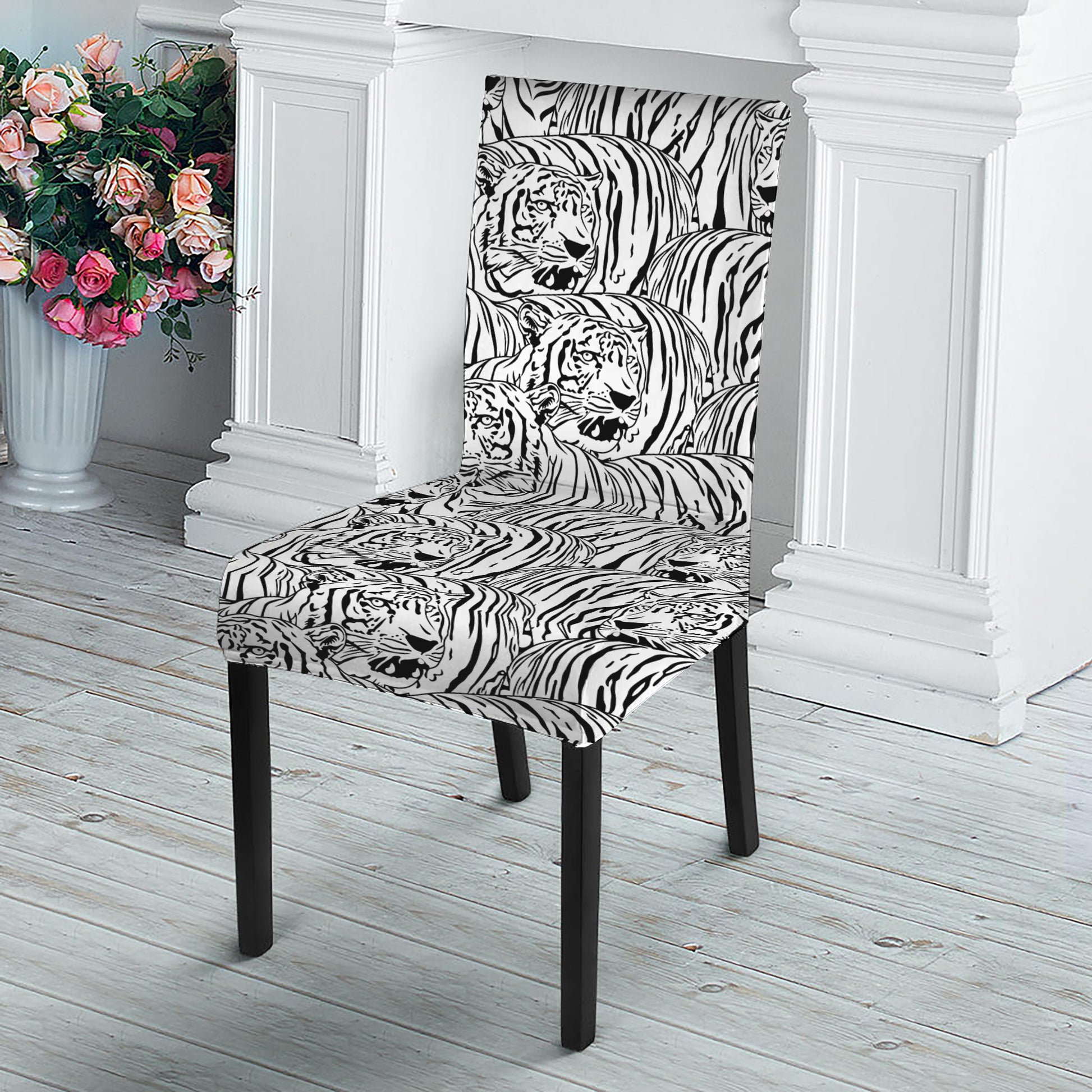 Black And White Tiger Pattern Print Dining Chair Slipcover