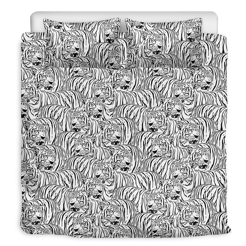 Black And White Tiger Pattern Print Duvet Cover Bedding Set