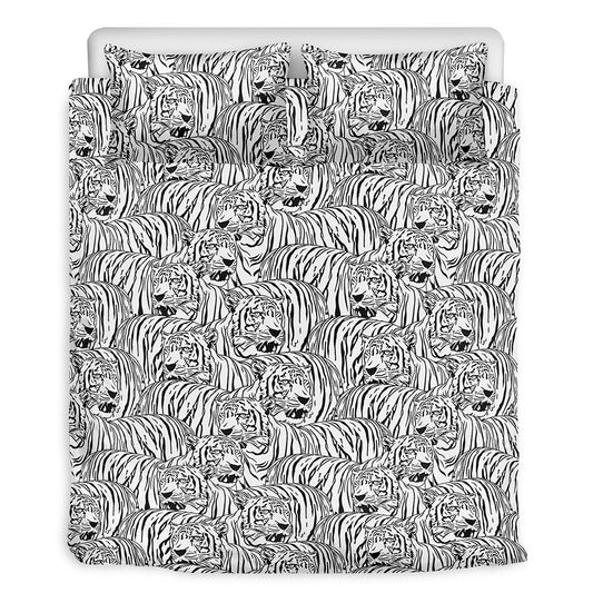 Black And White Tiger Pattern Print Duvet Cover Bedding Set