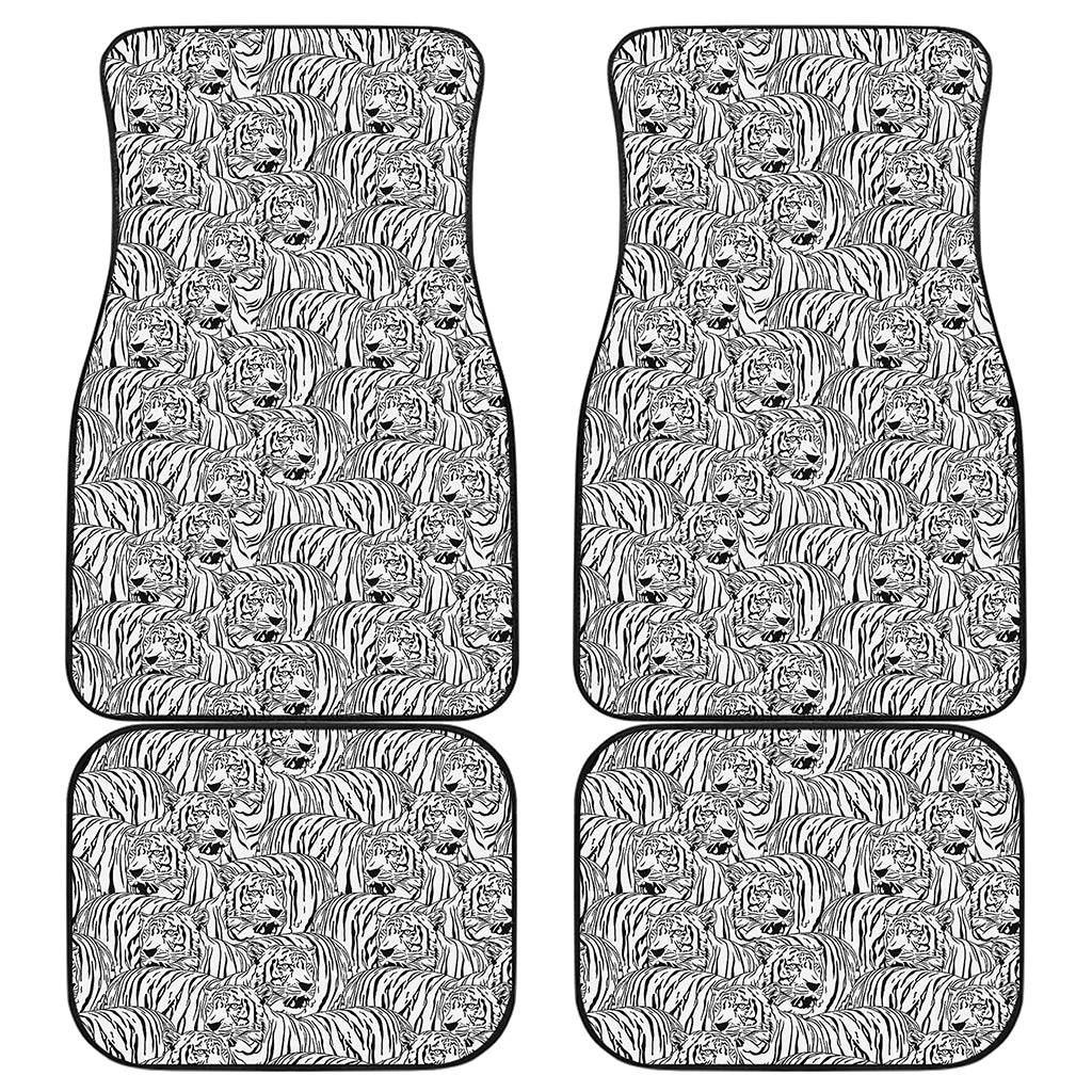 Black And White Tiger Pattern Print Front and Back Car Floor Mats