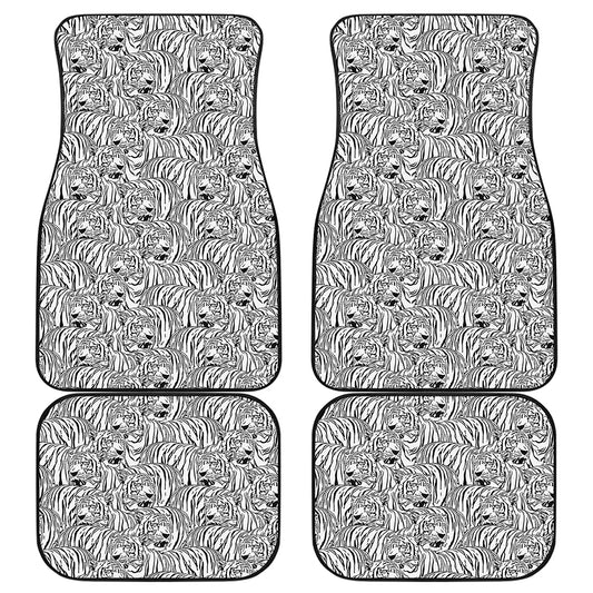 Black And White Tiger Pattern Print Front and Back Car Floor Mats