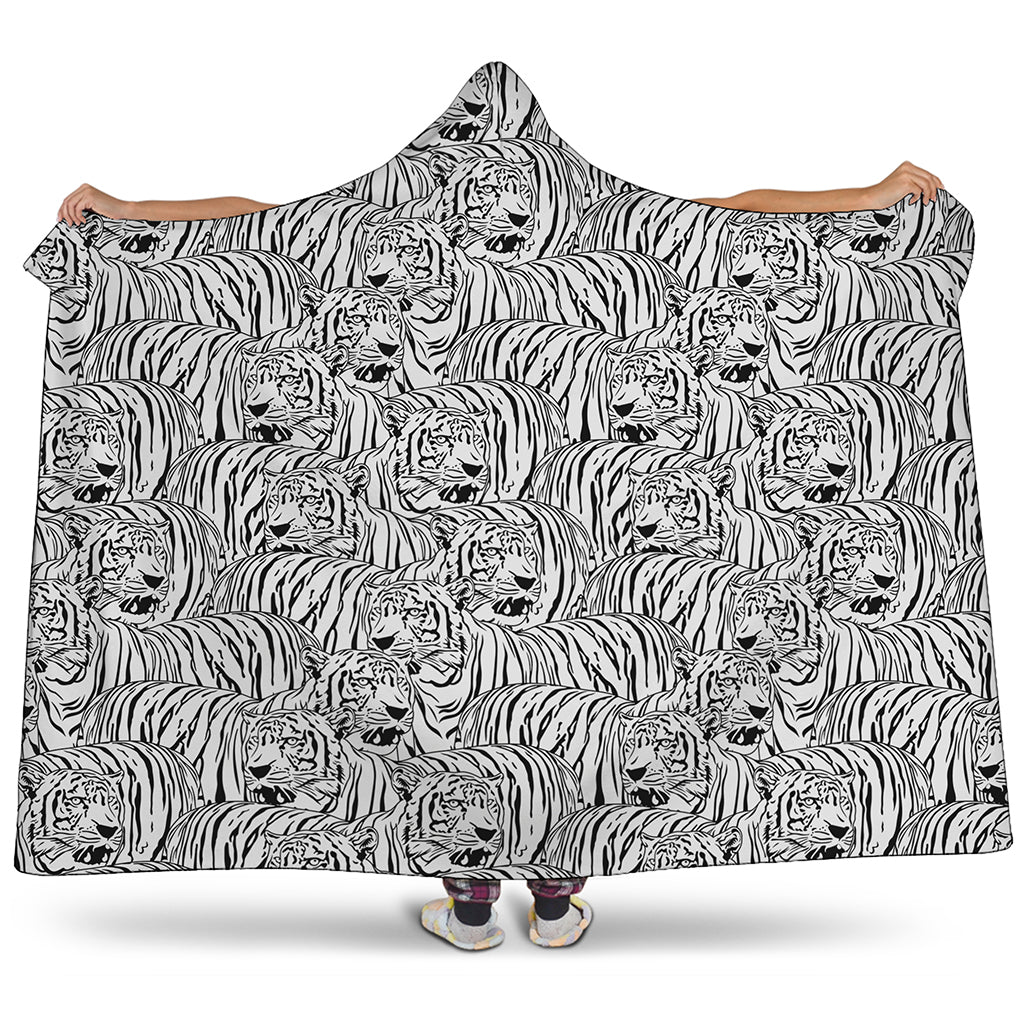 Black And White Tiger Pattern Print Hooded Blanket