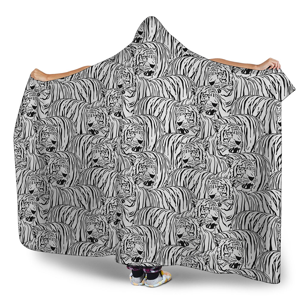 Black And White Tiger Pattern Print Hooded Blanket