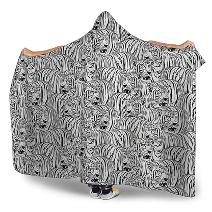 Black And White Tiger Pattern Print Hooded Blanket
