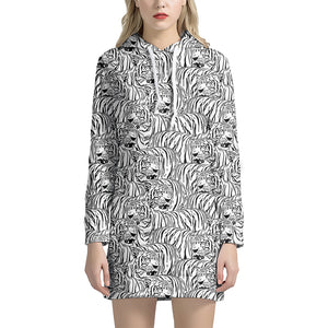 Black And White Tiger Pattern Print Hoodie Dress