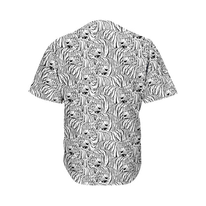 Black And White Tiger Pattern Print Men's Baseball Jersey