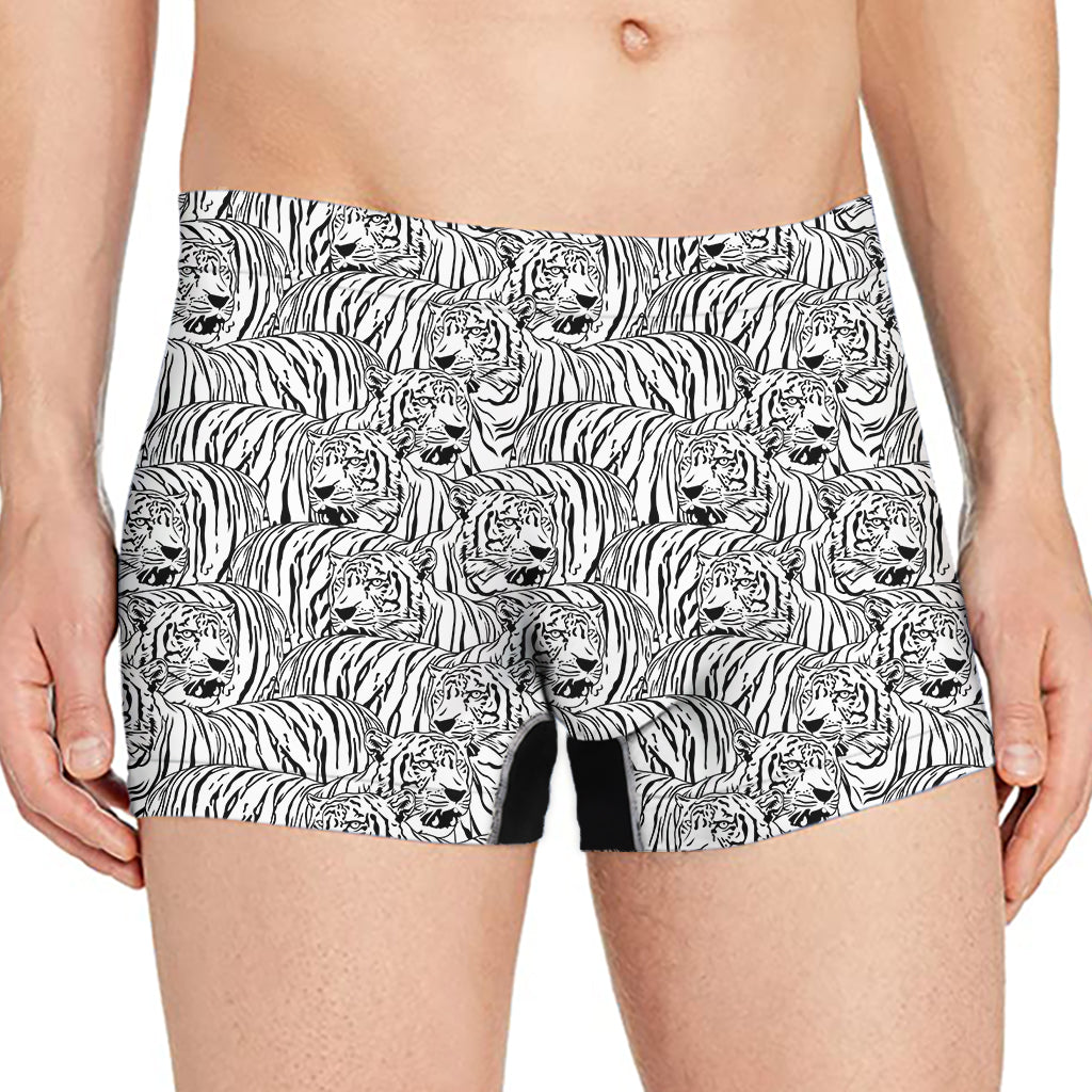 Black And White Tiger Pattern Print Men's Boxer Briefs