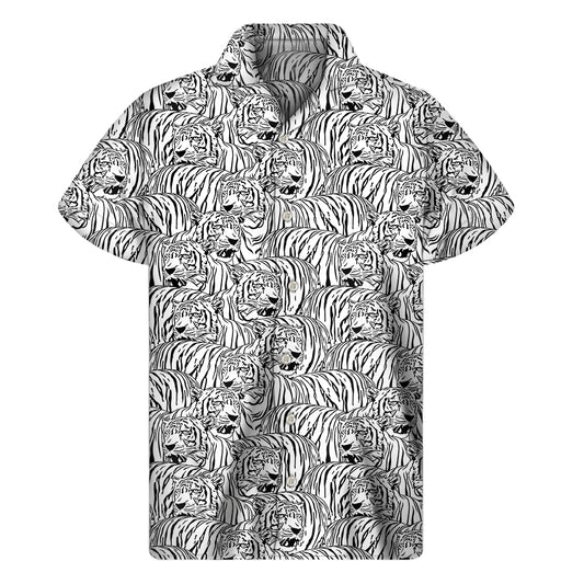 Black And White Tiger Pattern Print Men's Short Sleeve Shirt