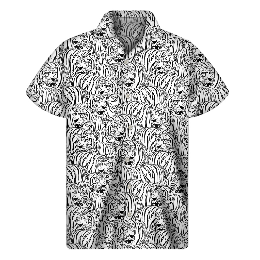 Black And White Tiger Pattern Print Men's Short Sleeve Shirt