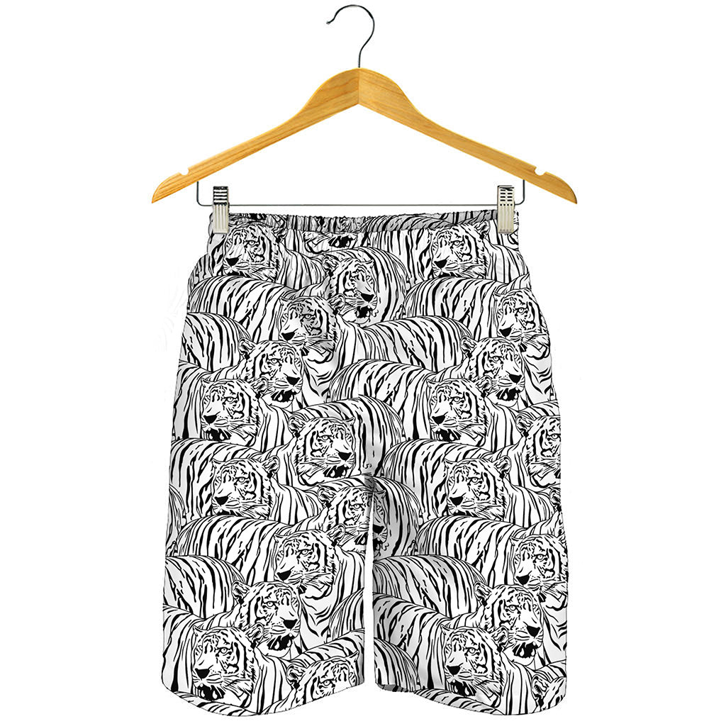 Black And White Tiger Pattern Print Men's Shorts