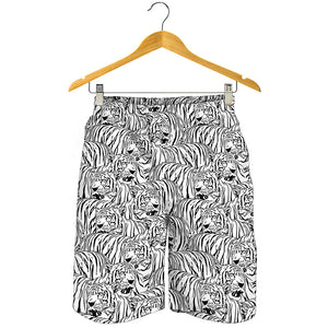 Black And White Tiger Pattern Print Men's Shorts