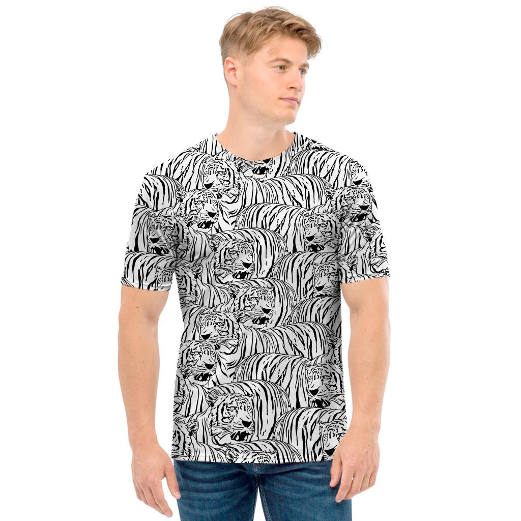 Black And White Tiger Pattern Print Men's T-Shirt