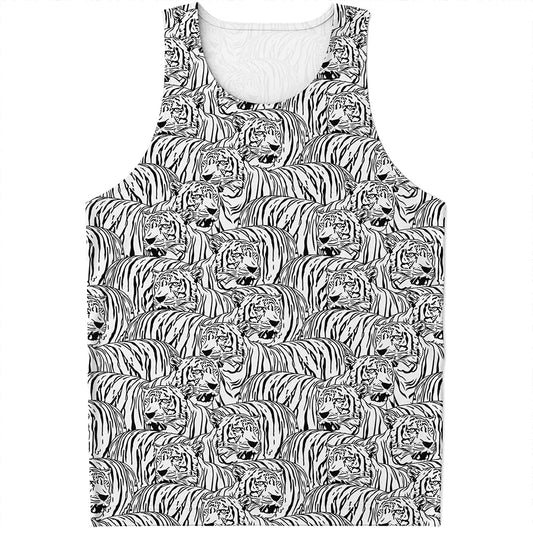 Black And White Tiger Pattern Print Men's Tank Top