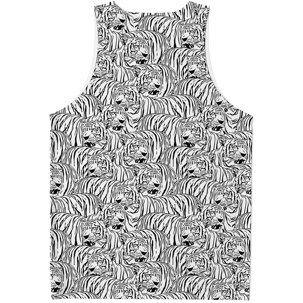 Black And White Tiger Pattern Print Men's Tank Top
