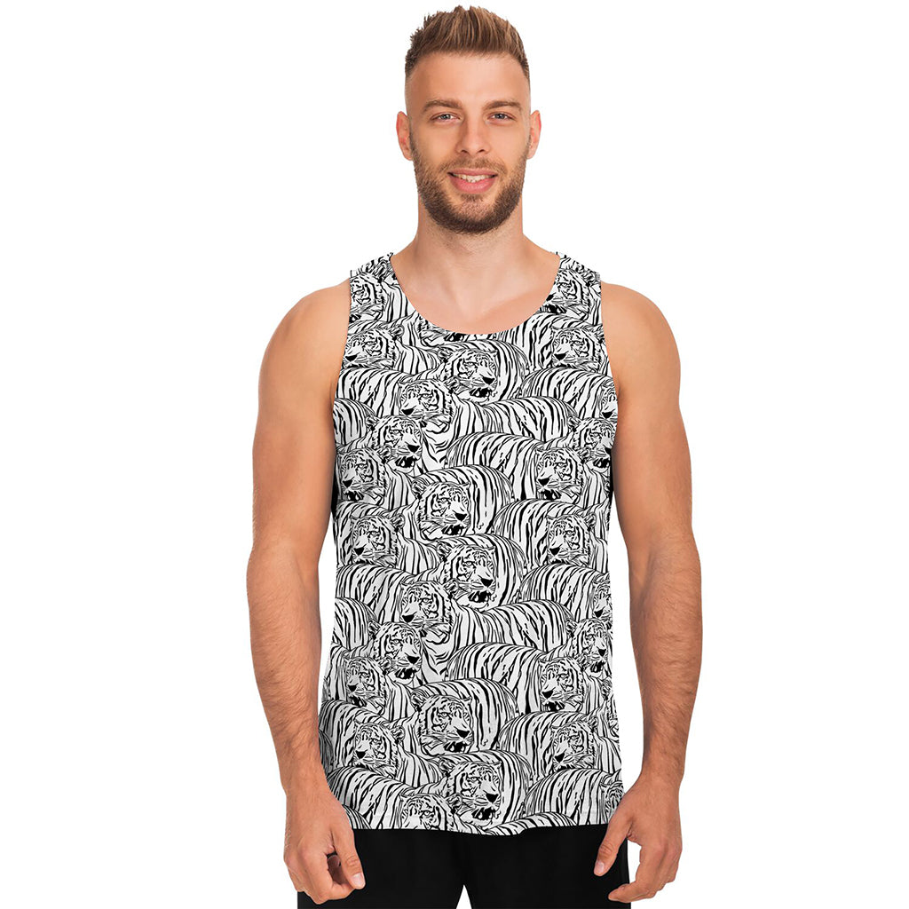 Black And White Tiger Pattern Print Men's Tank Top