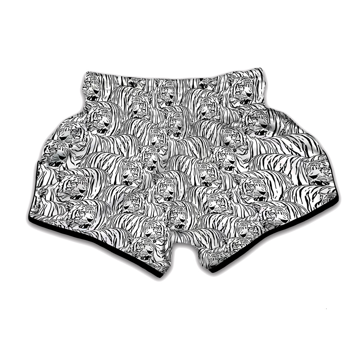 Black And White Tiger Pattern Print Muay Thai Boxing Shorts