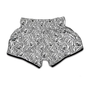 Black And White Tiger Pattern Print Muay Thai Boxing Shorts