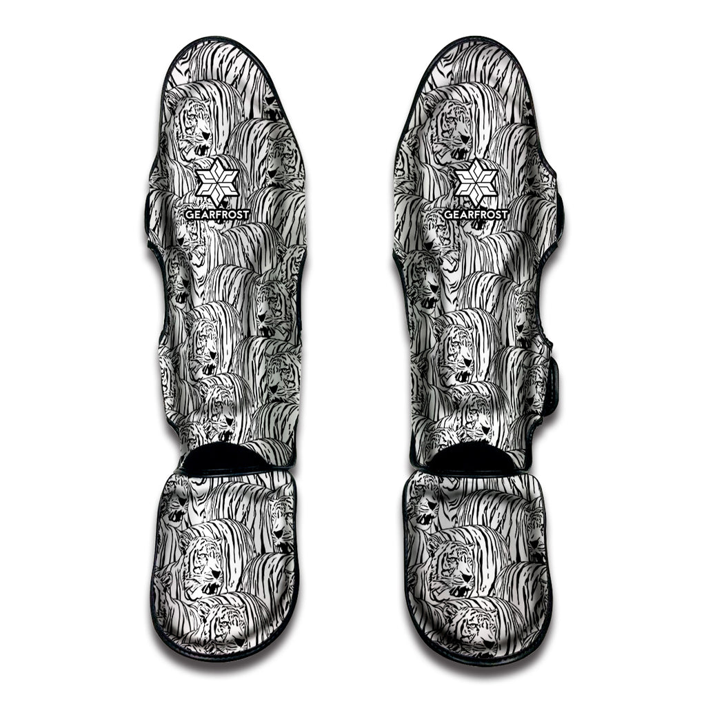 Black And White Tiger Pattern Print Muay Thai Shin Guard