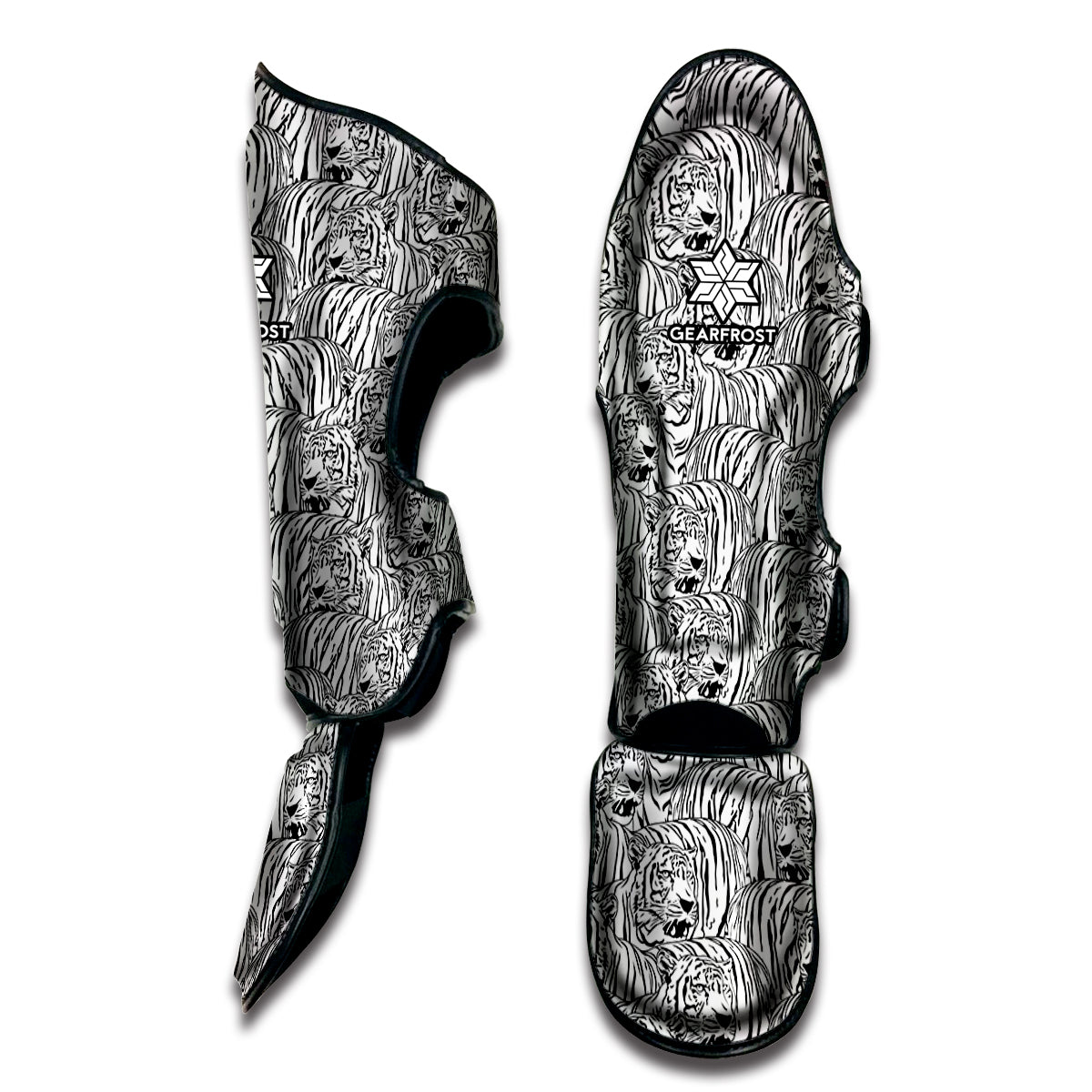 Black And White Tiger Pattern Print Muay Thai Shin Guard