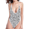 Black And White Tiger Pattern Print One Piece High Cut Swimsuit